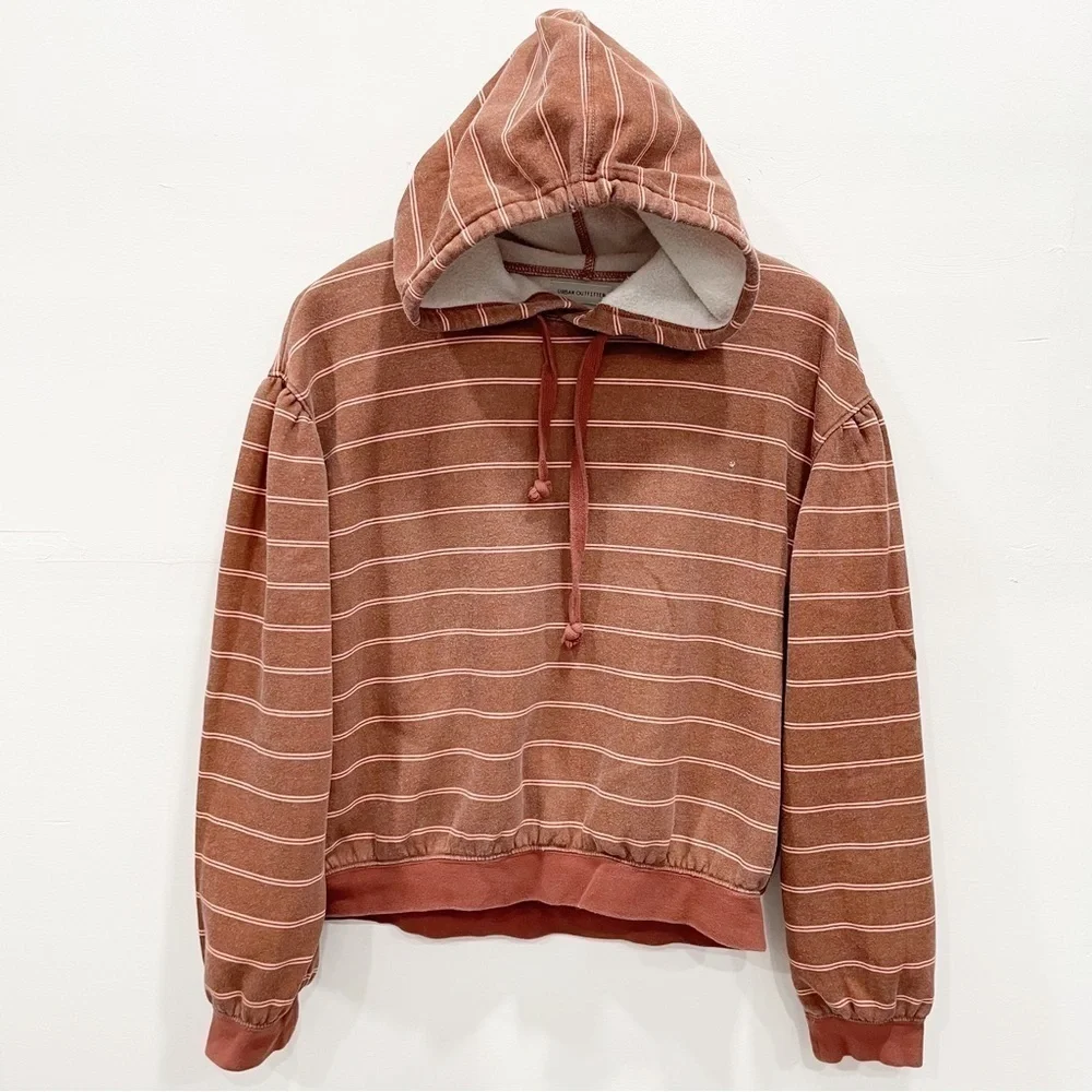Urban Outfitters Dropped Shoulder Stripe Hoodie Sweatshirt Puff Sleeve Small